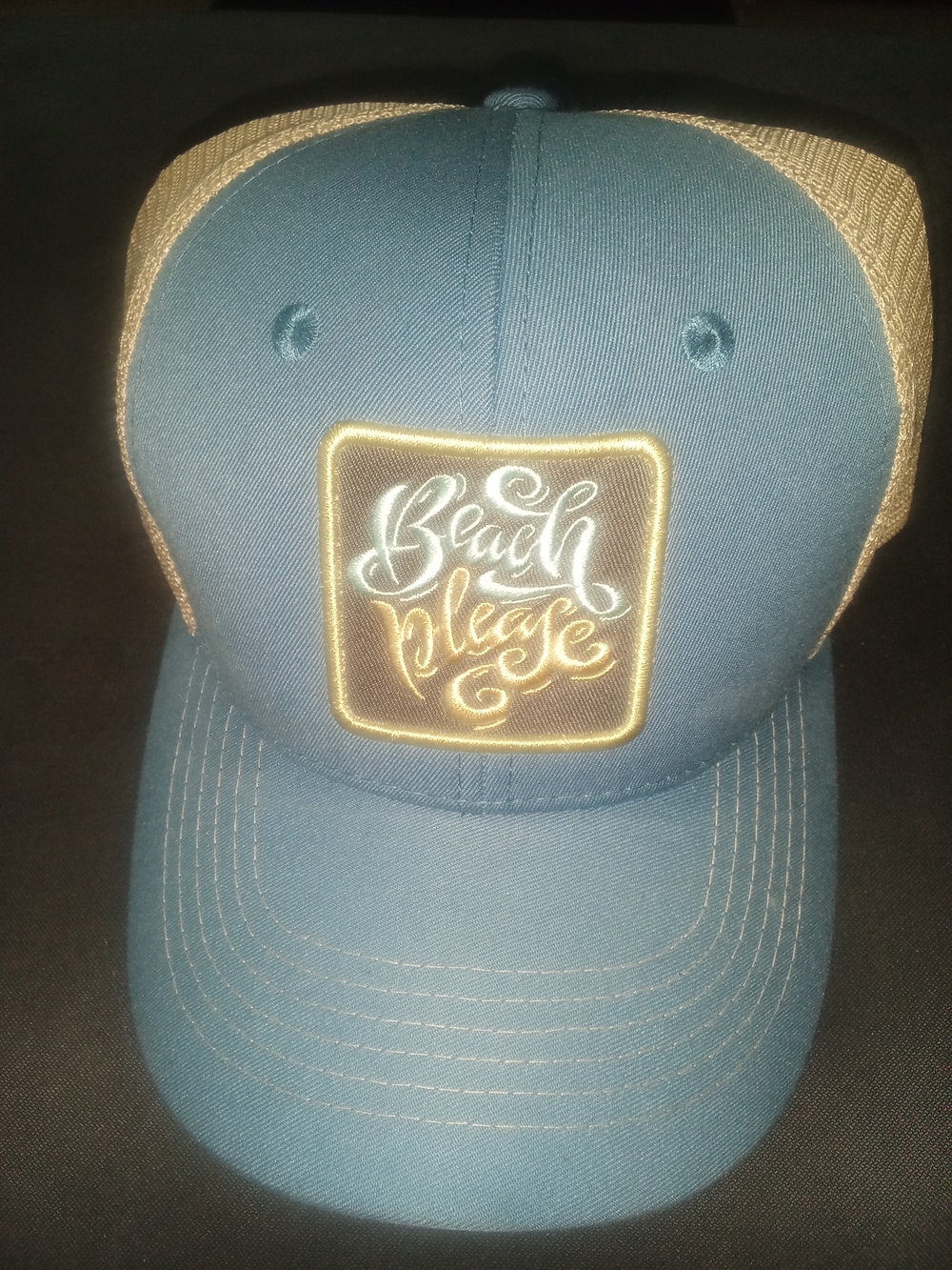 Beach Please Trucker Hat - Blue/Tan